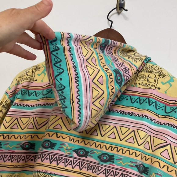 Stussy Sweatshirt Womens Large Aztec Print Orange Hoodie Light Cotton Stretch - Picture 4 of 14